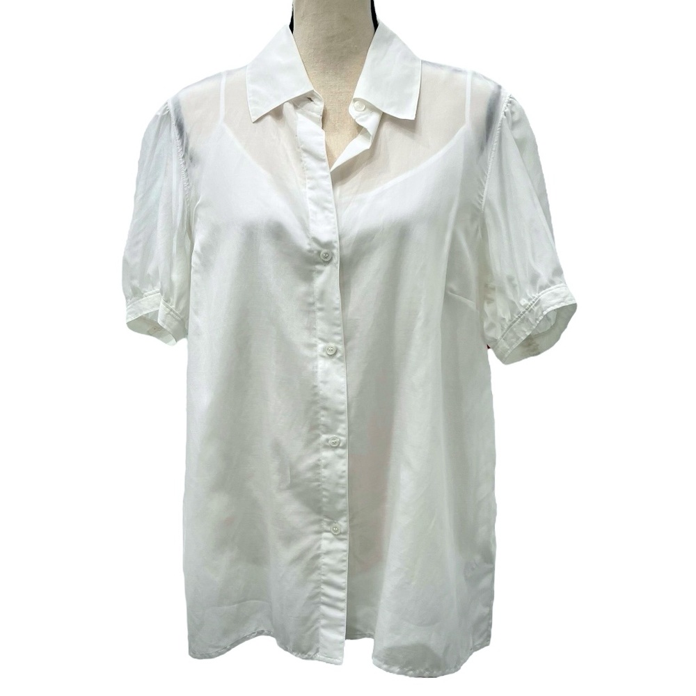 DKNYC COTTON SILK WHITE SHORT SLEEVE BUTTON DOWN LOOSE FIT BLOUSE W CAMISOLE